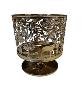 Bath & Body Works Gold Deer Pedestal 3 Wick Candle Holder Holiday Decor